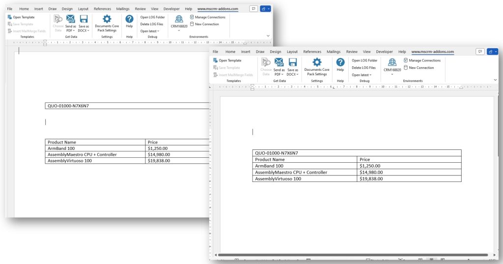 Result without Join Tables function and result with the function 