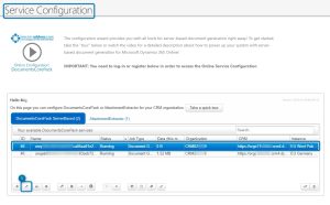 DCP Service Configuration window.