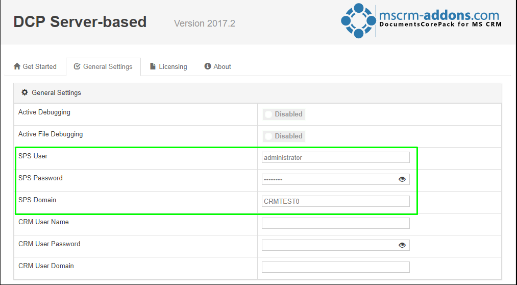 The DocumentsCorePackServerCore solution fields.