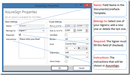 image The Assure Sign Text properties.