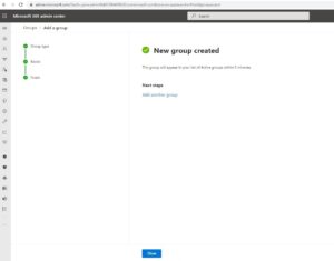 The "New group created" page.