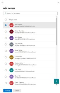 Select users from list to make owners.