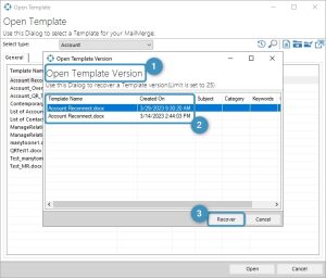 Open Template Version and Recover a template