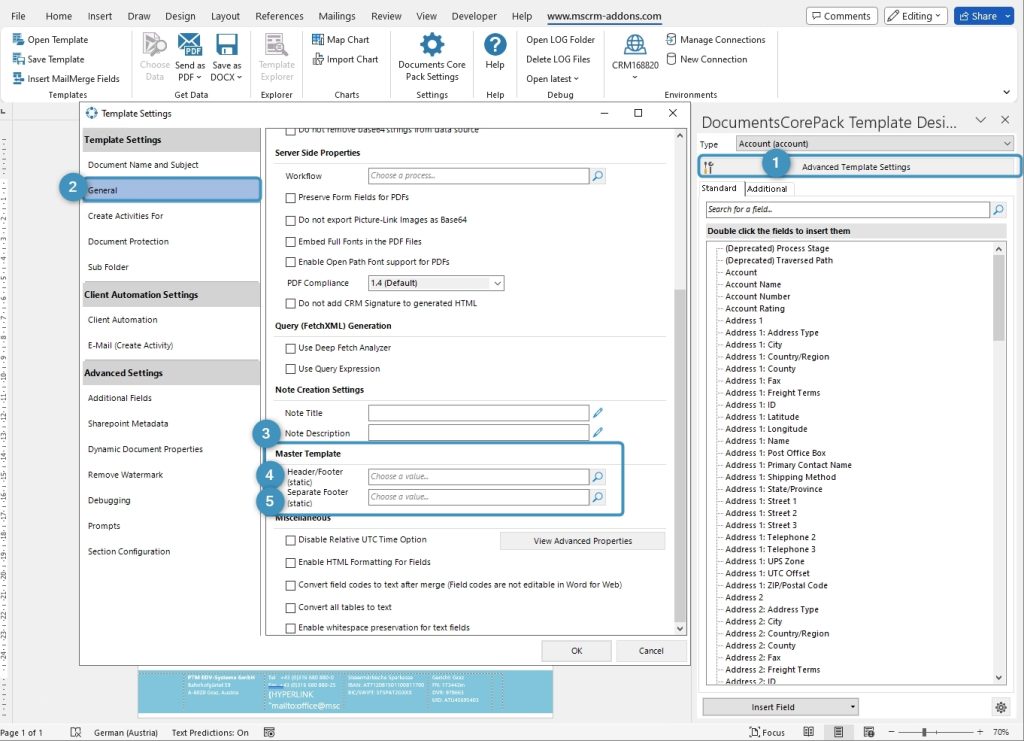 Open Advanced Template Settings, General tab, Master template settings