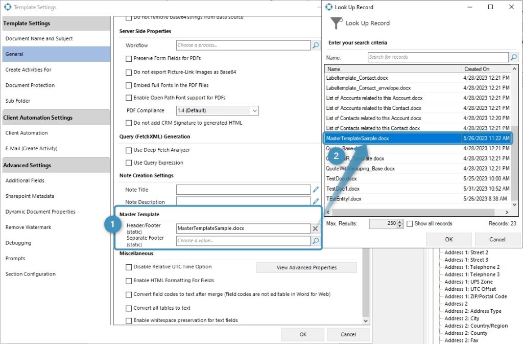Assign a Master Template type in the Header/Footer (static) section