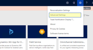 Advanced settings in Dynamics 365.