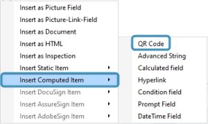 Insert QR code via the Insert Field button