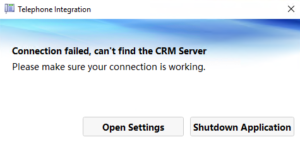 Error message and access to connection settings for the TelephoneIntegration client