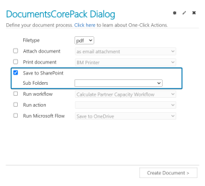 Choose whether or not to save the document to SharePoint.