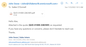 Sample resulting email and attached quote