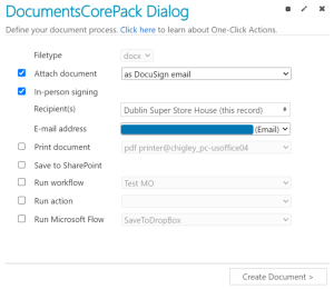 The “In-person signing checkbox” is checked in the DCP dialog