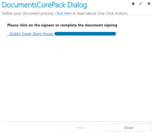 The document is generated and a link can be clicked to sign it