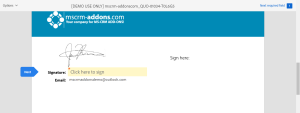 Completed signature for a sample in-person e-signing document