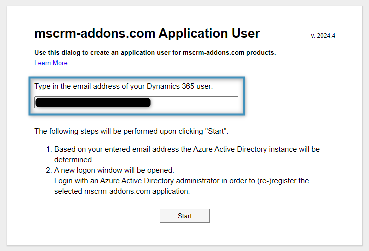 The Application User page