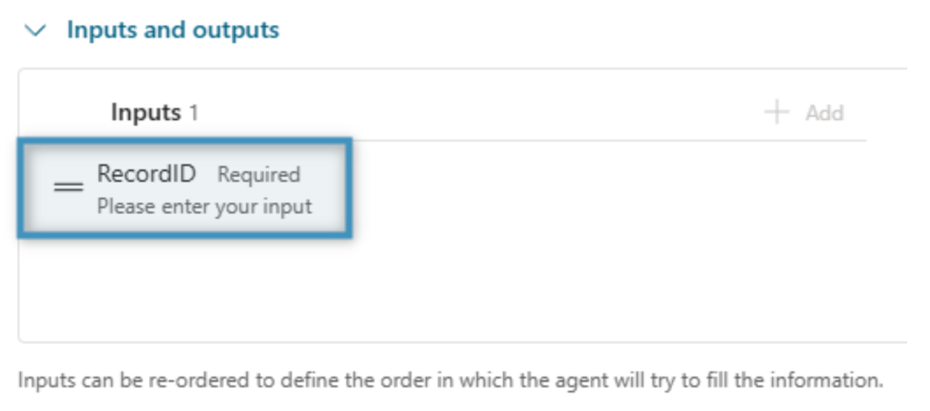 select RecordID parameter under inputs