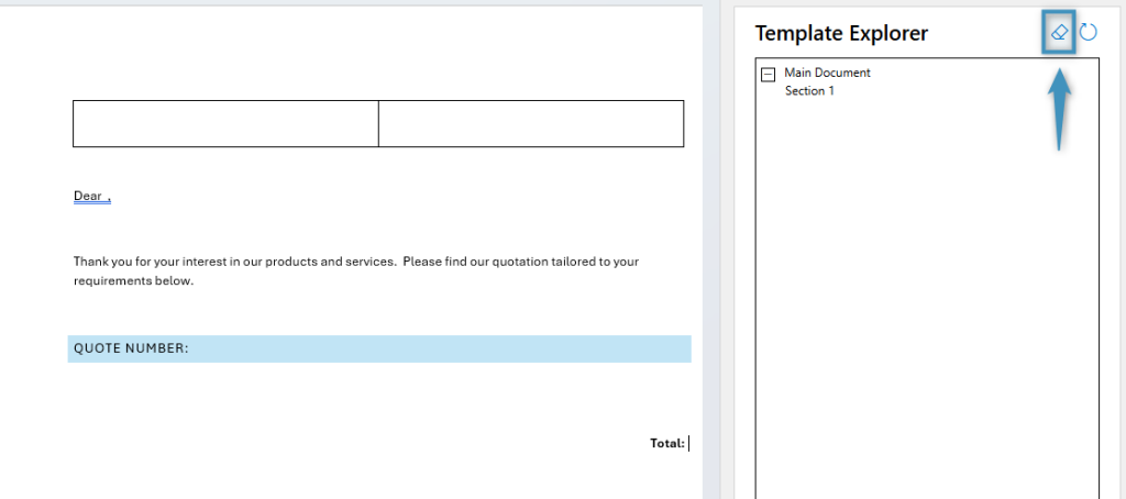 The template's fields have been removed after using the Clear the template button