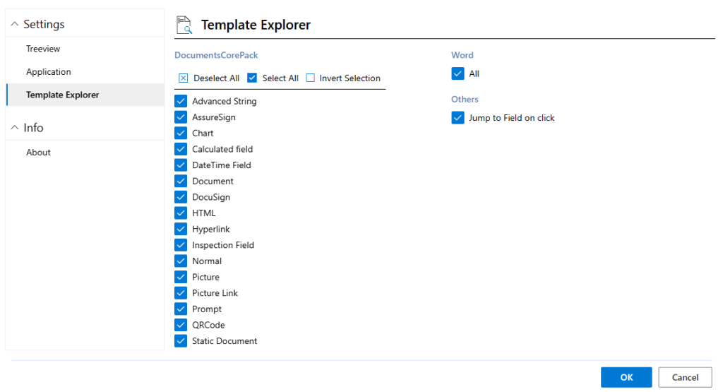 The Template Explorer settings
