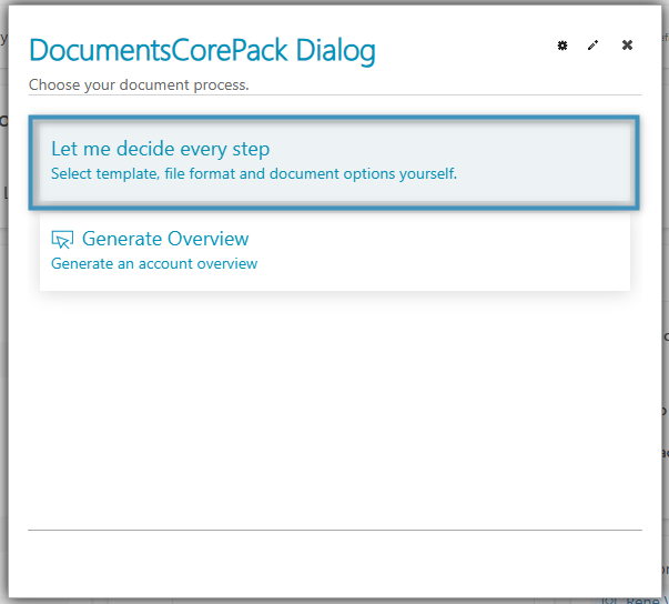 Selecting an option in the DCP Dialog