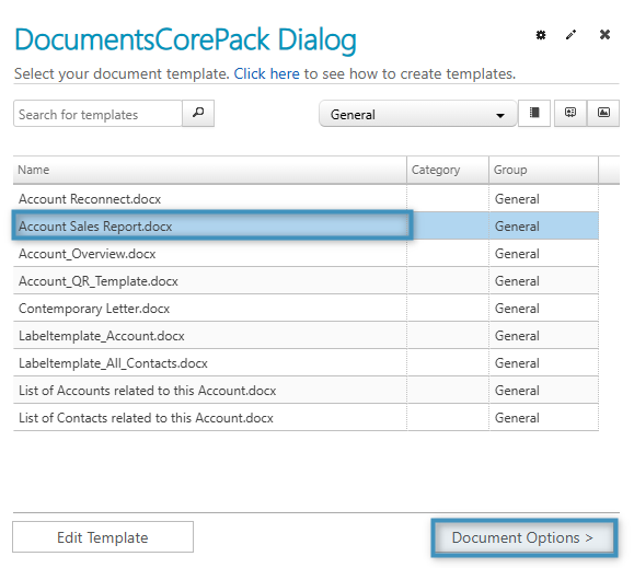 Selecting a template in DCP