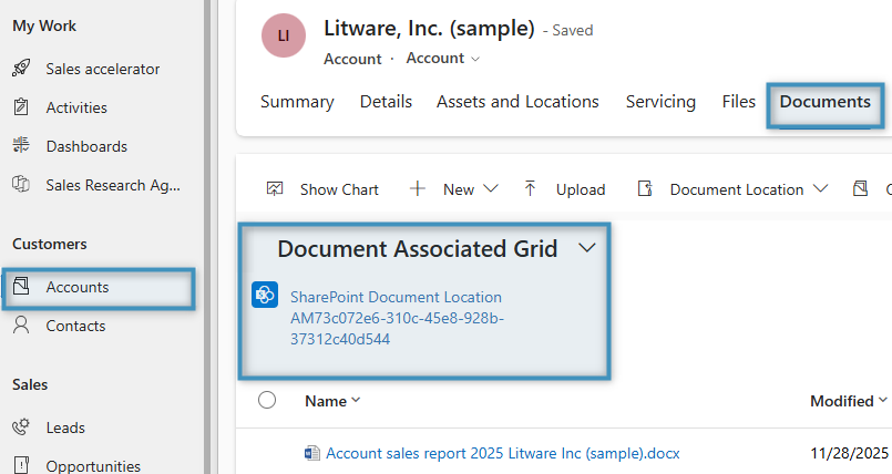 Locating our SharePoint document in Dynamics 365