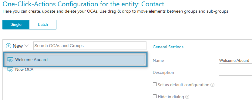Selecting our OCA in the General Settings