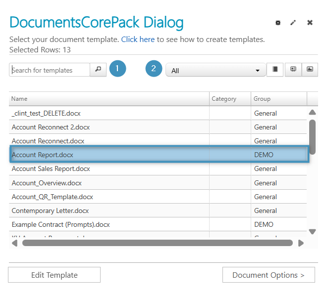 Document template selection