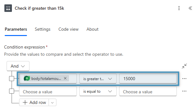 Our condition field for the total amount