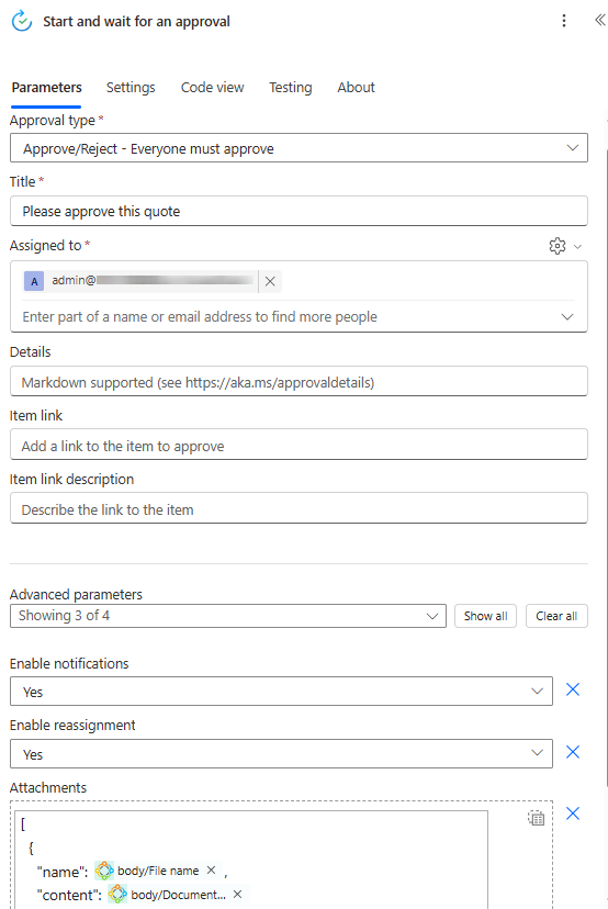 Setting up the approval action