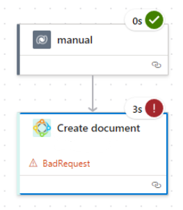 An error occurring in the “Create document (sync)” action