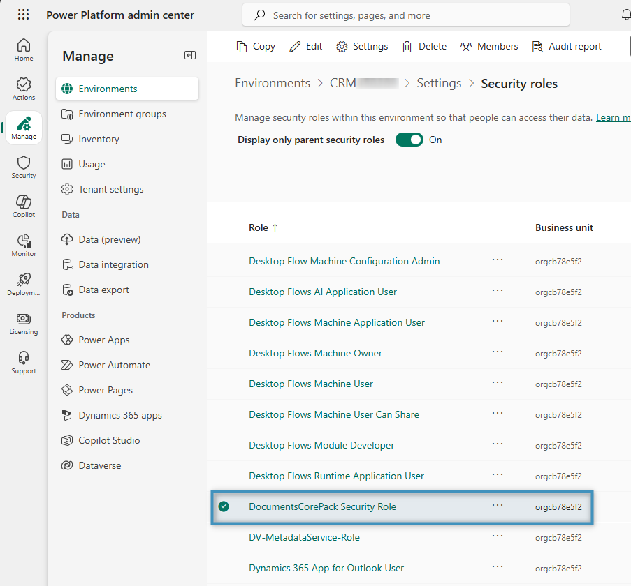 The DocumentsCorePack Security Role