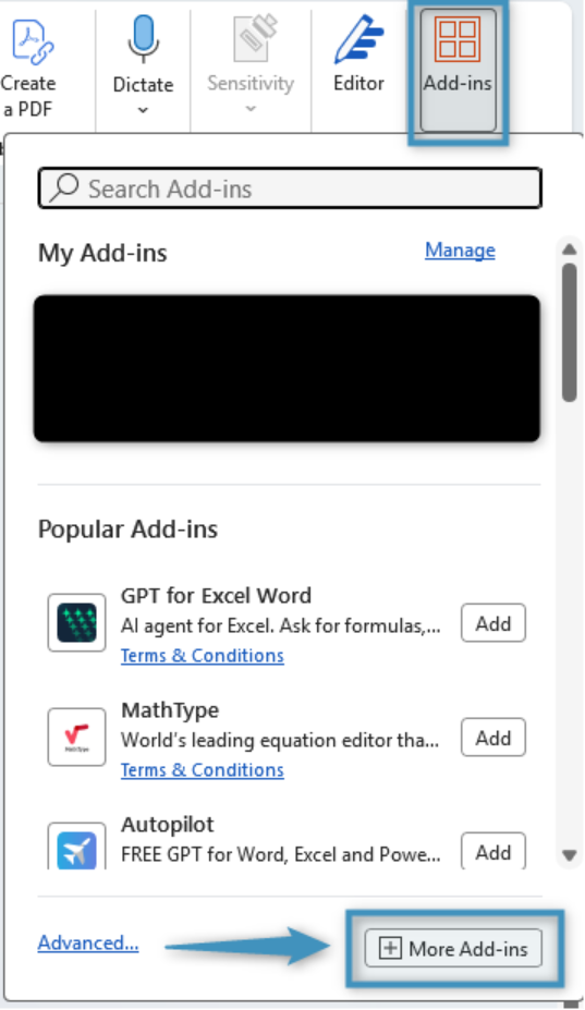 Navigating to the Add-ins menu