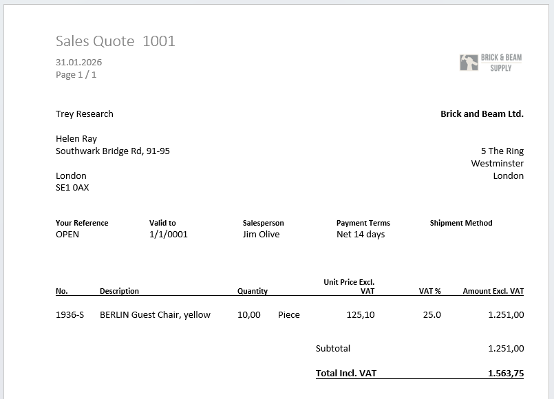 Our generated Sales Quote document