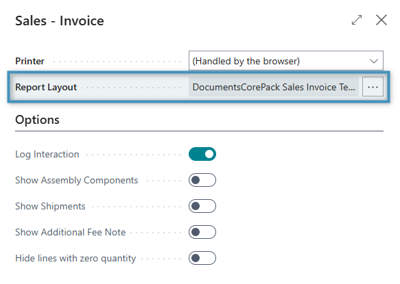 Our DocumentsCorePack Sales Invoice Template is now selected by default.