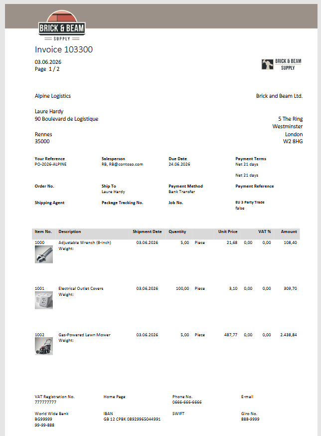 The generated report, based on our DocumentsCorePack template