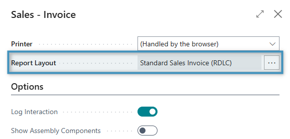One of Business Central's default report layouts has been chosen to create a document based on the above record