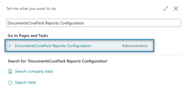 Navigating to the DocumentsCorePack Reports Configuration