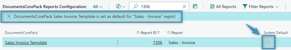 The DCP report, now selected as the system default